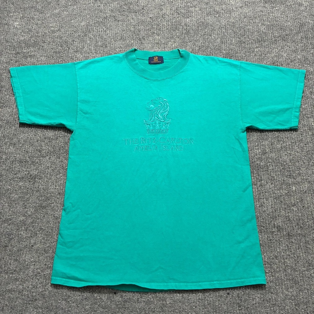 Ritz-Carlton‎ Amelia Island Logo Mens T-shirt Teal Short Sleeve Chest Size 40"